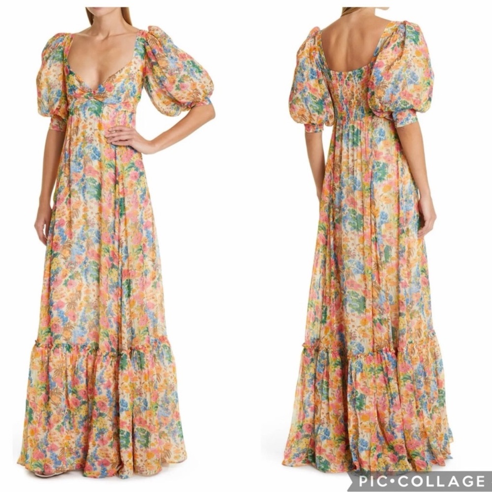 Floral Puff-Sleeve Maxi Dress - Multi